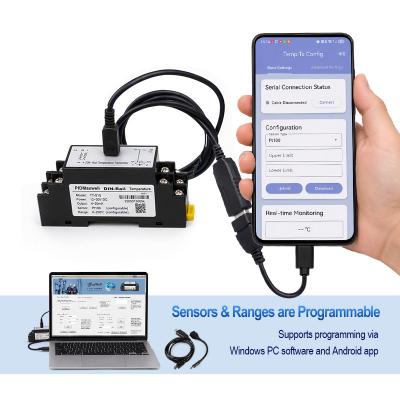 Universal Din Rail Temperature Transmitter – 4-20mA Output, PC & App Configurable